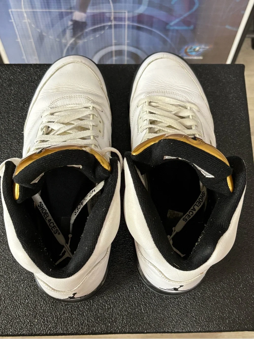 Size 11.5- Nike Air Jordan 5 Retro Olympic Gold White Black Shoes 136027-133